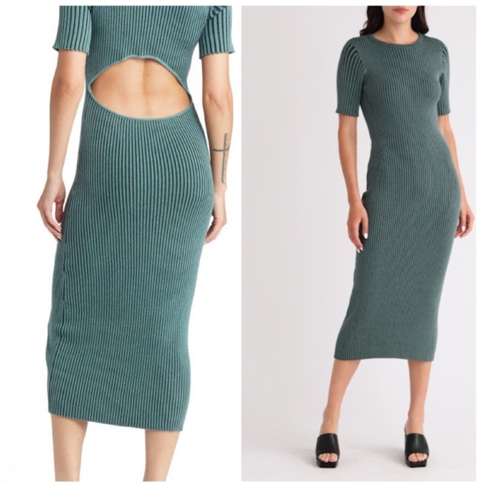 RAILS Genesis Emerald Back Cutout Cotton & Cashmere Sweater MIDI  Dress
